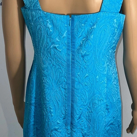 Talbots 8P, paisley embroidered blue sleeveless dress with matching crop jacket - Picture 13 of 13
